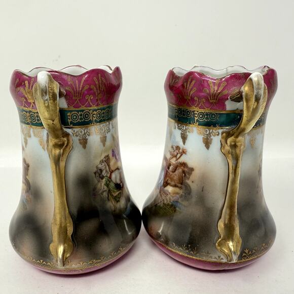 Lot 2 Antique Porcelain Decorative Cups Vases with Gold Trim Hand Painted Scene - Picture 6 of 10